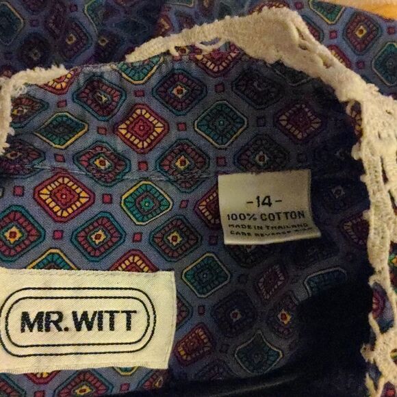 Mr. Witt Vintage geometric print top with lace collar size 14 - Picture 2 of 6